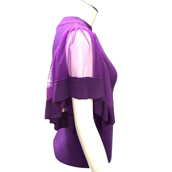 7Th Avenue Design Studio XS Purple Puff Flutter Sleeve Blouse Keyhole Cutout - Picture 8 of 15
